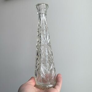 Anchor Hocking Flower Vase 9” IN Vintage Octagon Clear Glass Pinwheel Pattern